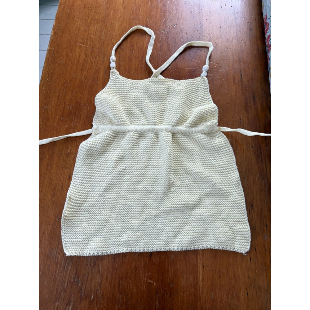 NWOT Pale yellow women's Knitted open back Camisole Top with White Beads, Size S
